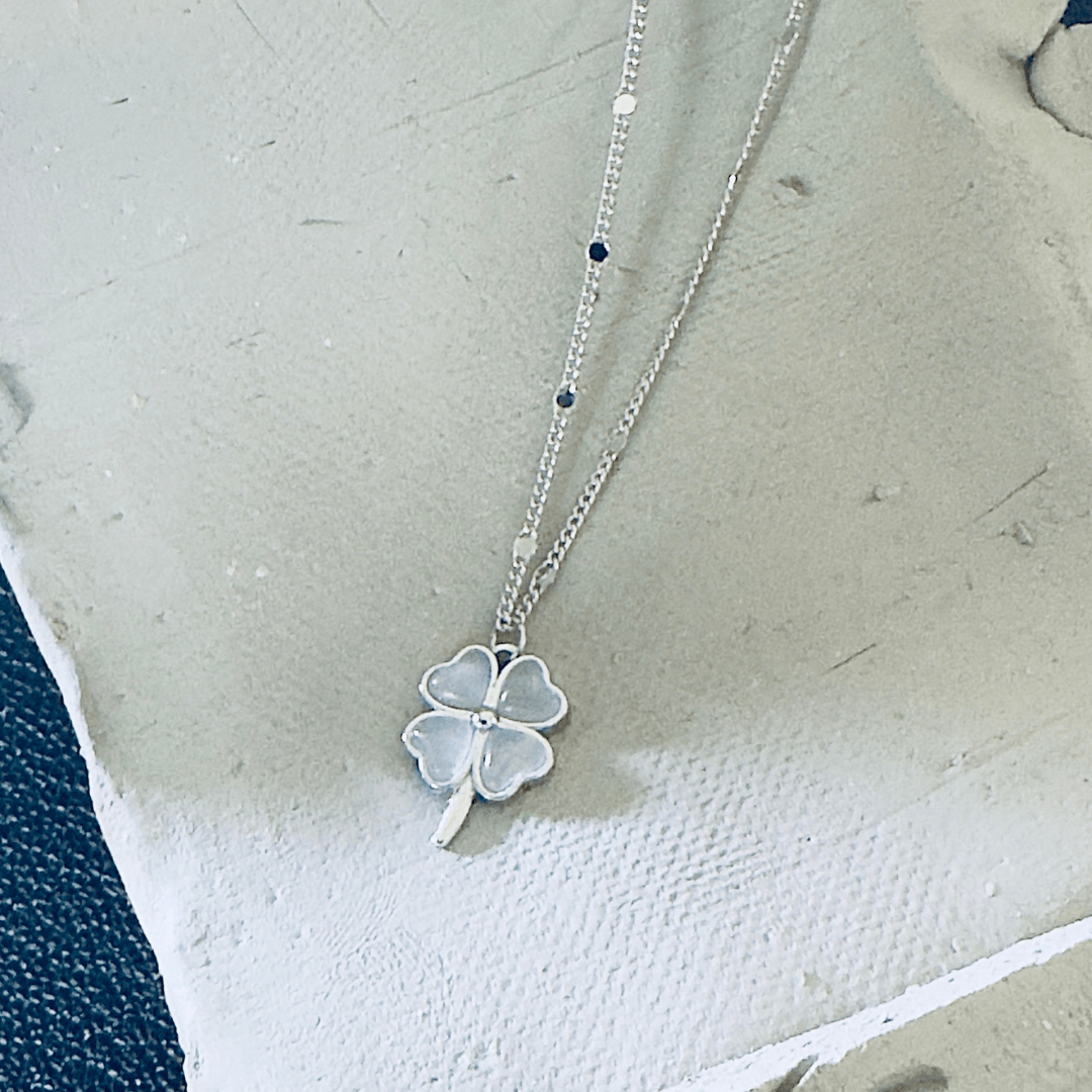 925 Sterling Silver Four-Leaf Clover Necklace – Hypoallergenic Lucky Charm with Mother-of-Pearl Inlay for Sensitive Skin | Women's | Amtikiss Casuals