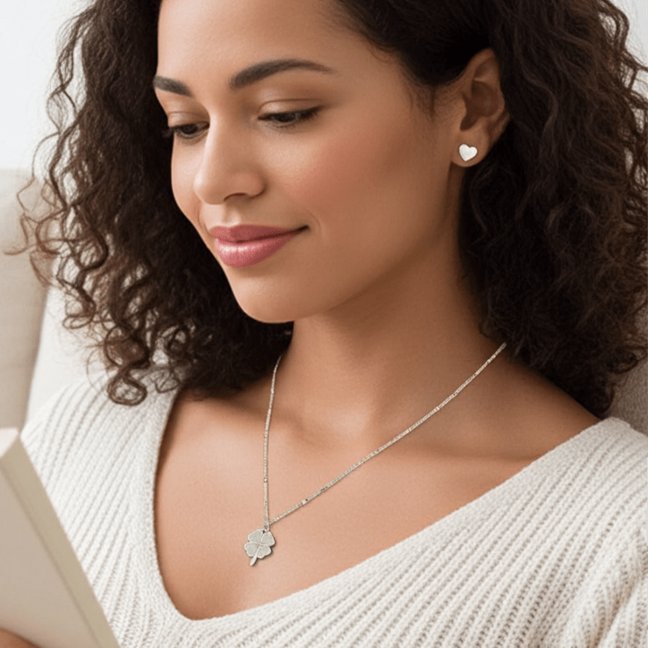 925 Sterling Silver Four-Leaf Clover Necklace – Hypoallergenic Lucky Charm with Mother-of-Pearl Inlay for Sensitive Skin | Women's | Amtikiss Casuals