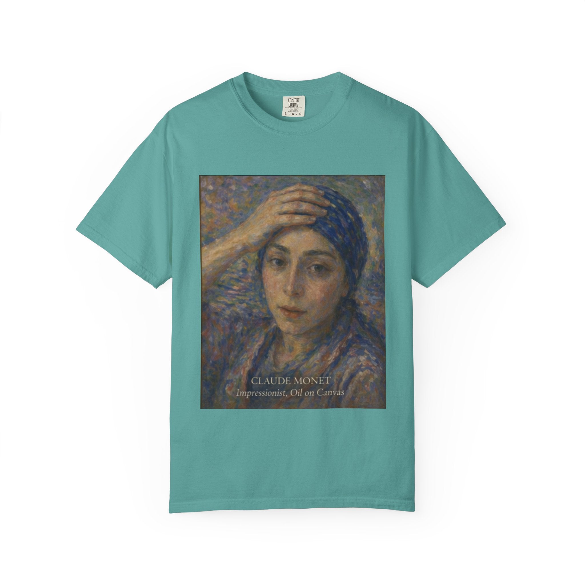 Impressionist Portrait 'Girl with the Blue Scarf' — Claude Monet Unisex Print Tee