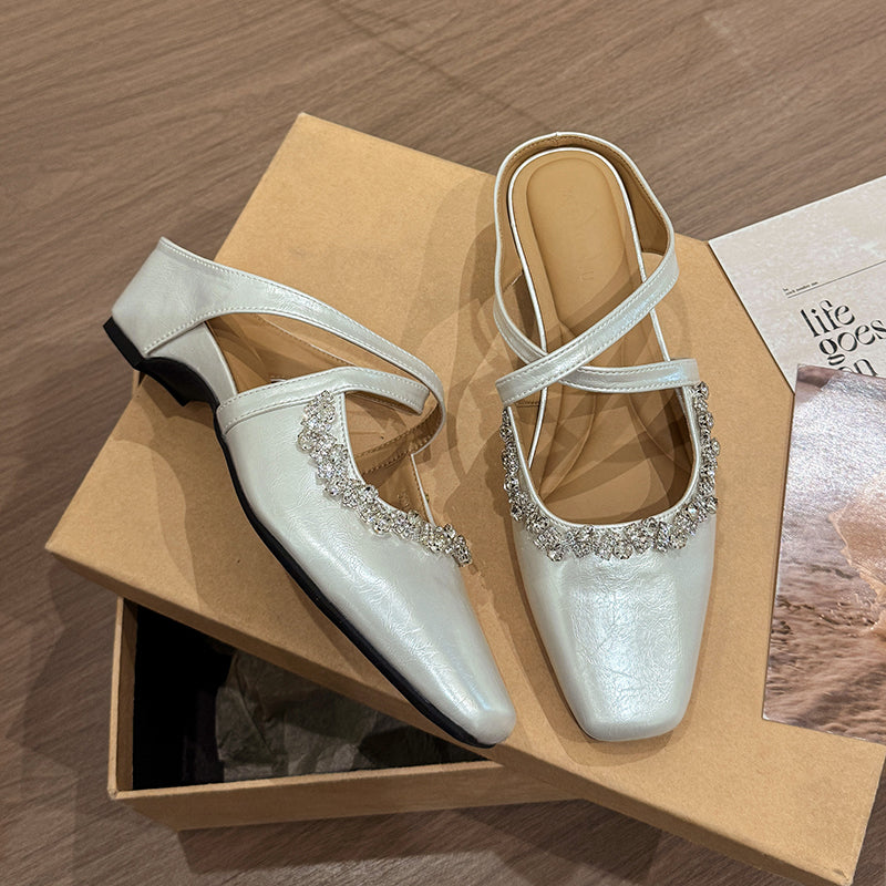 Women's Crystal & Pearl Cross-Strap Closed-Toe Mules