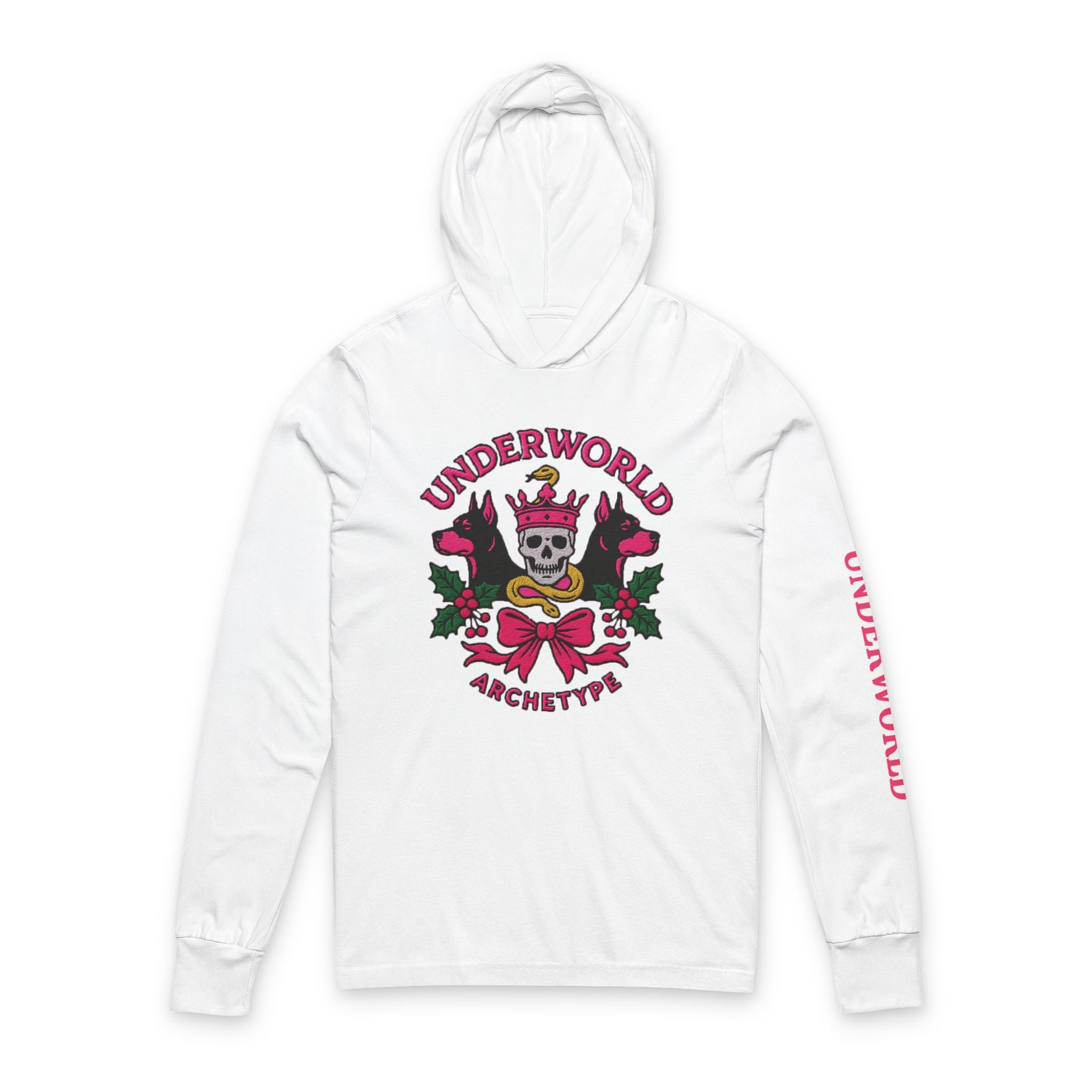 Underworld Pink Snake Skull Hooded Long Sleeve Tee - Statement Streetwear