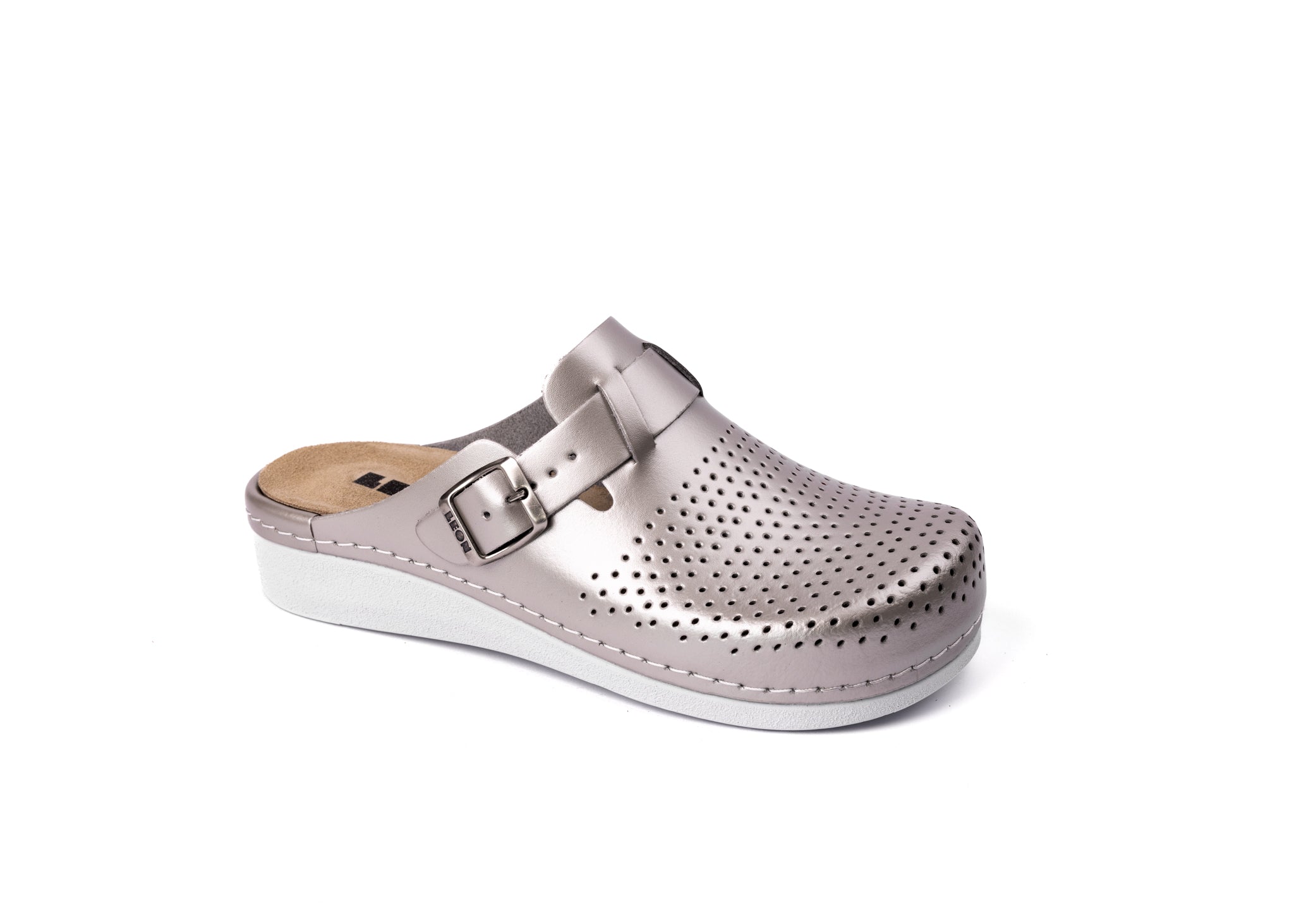Nora IV Women's Leather Clogs - Adjustable Buckle with Removable Gel-Insole
