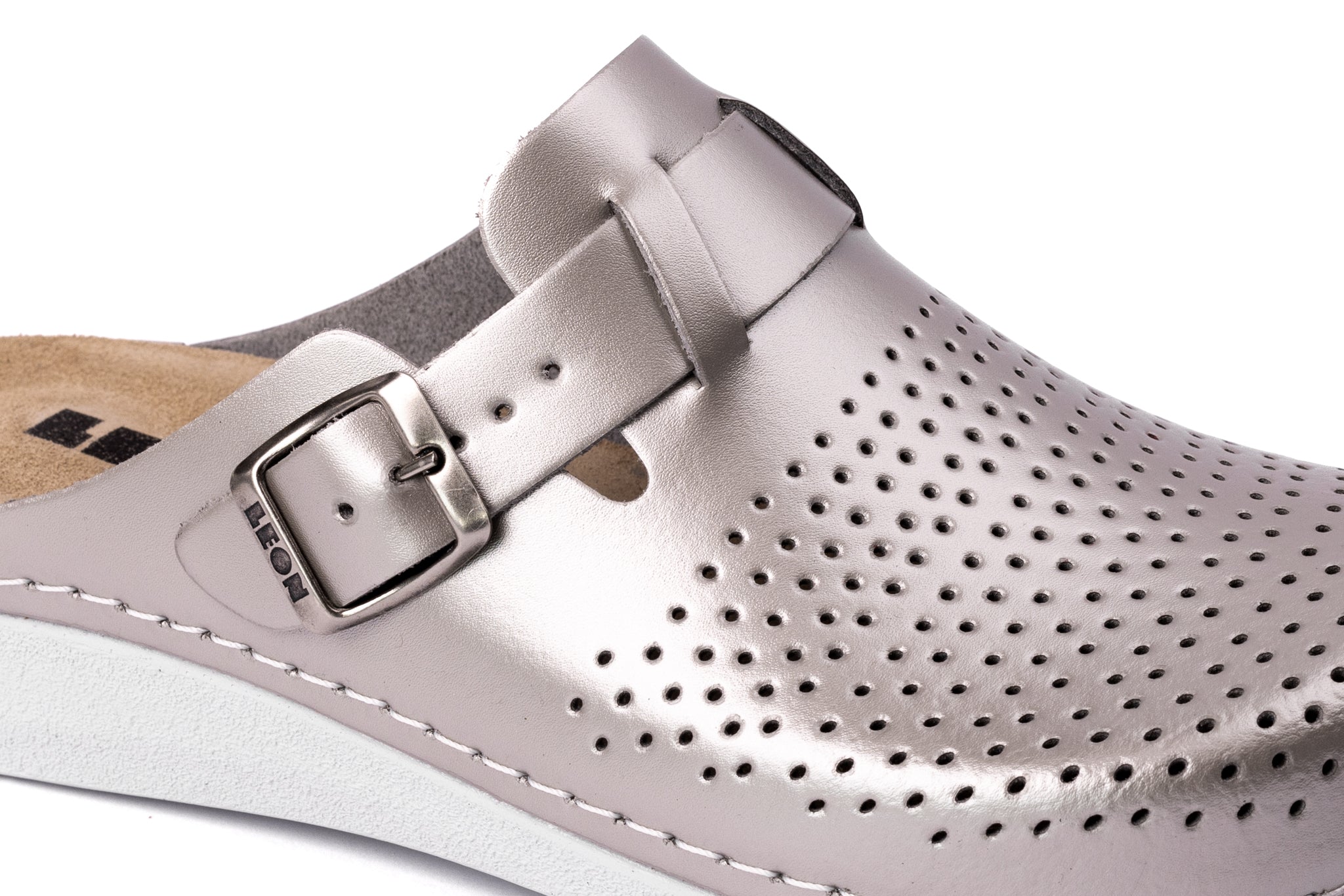 Nora IV Women's Leather Clogs - Adjustable Buckle with Removable Gel-Insole