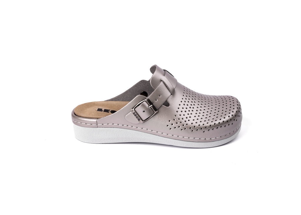 Nora IV Women's Leather Clogs - Adjustable Buckle with Removable Gel-Insole