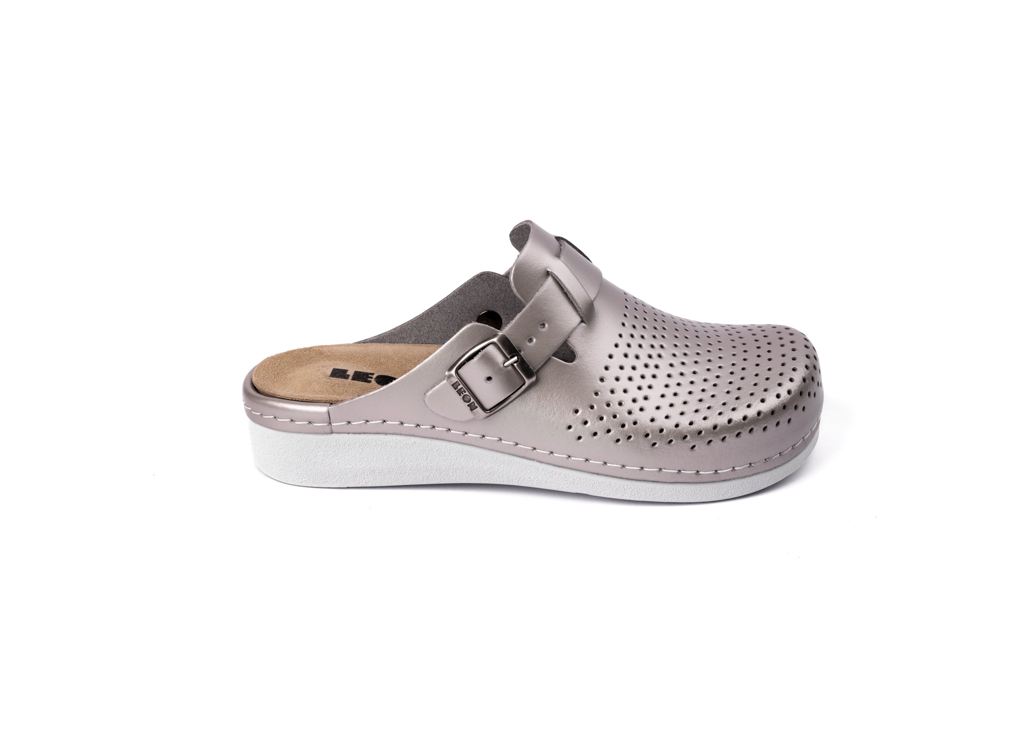 Nora IV Women's Leather Clogs - Adjustable Buckle with Removable Gel-Insole