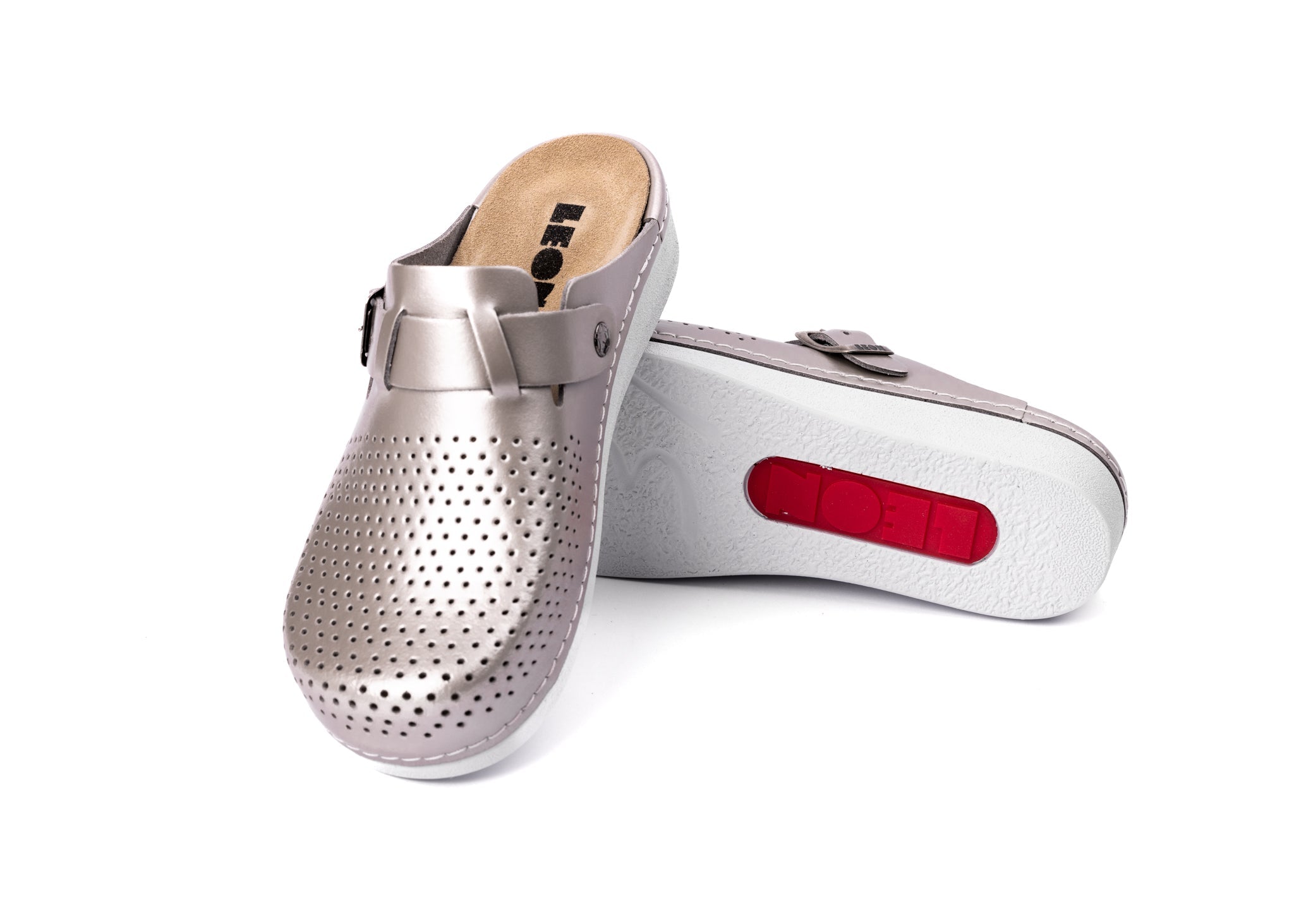 Nora IV Women's Leather Clogs - Adjustable Buckle with Removable Gel-Insole