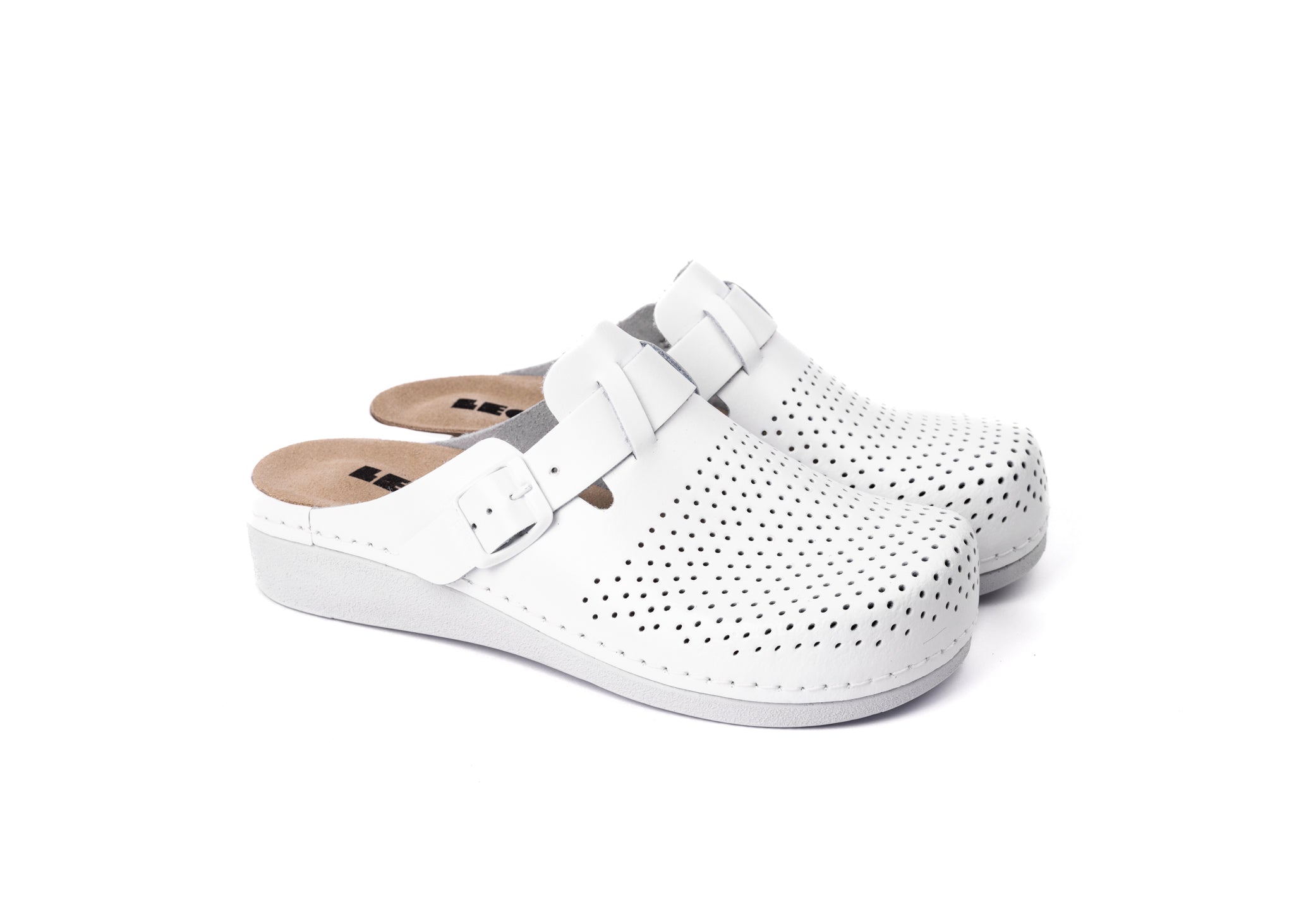 Nora IV Women's Leather Clogs - Adjustable Buckle with Removable Gel-Insole