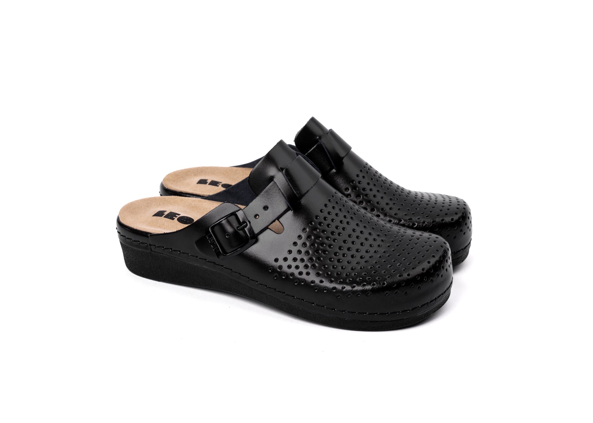 Nora IV Women's Leather Clogs - Adjustable Buckle with Removable Gel-Insole