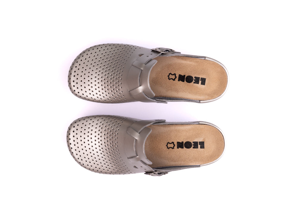 Nora IV Women's Leather Clogs - Adjustable Buckle with Removable Gel-Insole