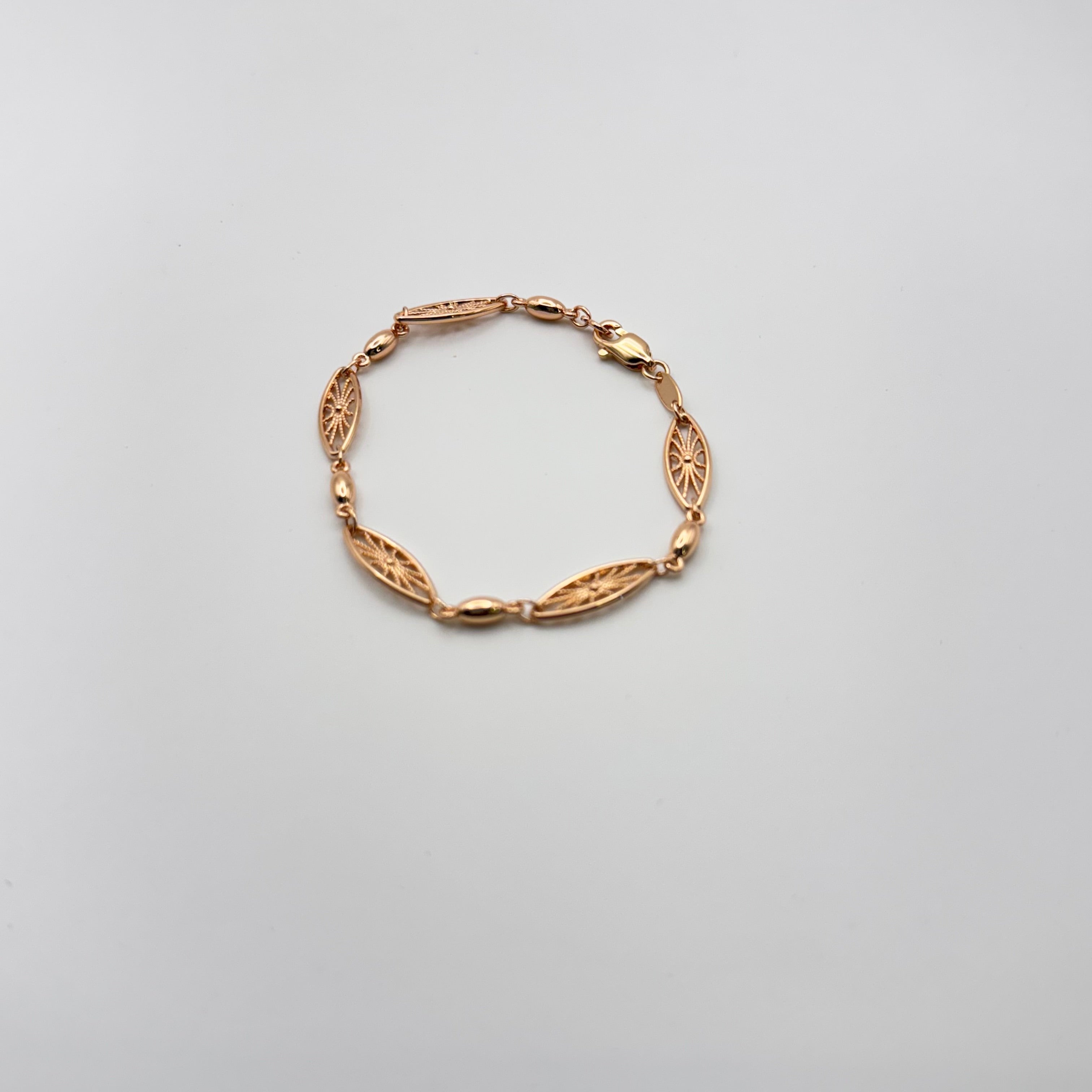 Elegant Rose Gold Filigree Bracelet - Hypoallergenic Stainless Steel Marquise Link Design | Women's | Amtikiss Casuals
