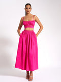 Martha Fuchsia Cotton Poplin Maxi Skirt With Lace Trim
