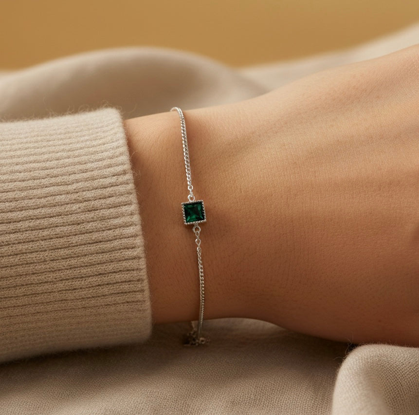Luxury S925 Sterling Silver Green Zircon Bracelet - Elegant Gold-Plated Jewelry | Women's | Amtikiss Casuals