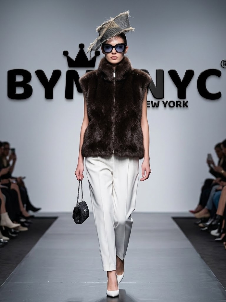 BYMANYC Women's High-Neck Plush Faux Fur Vest