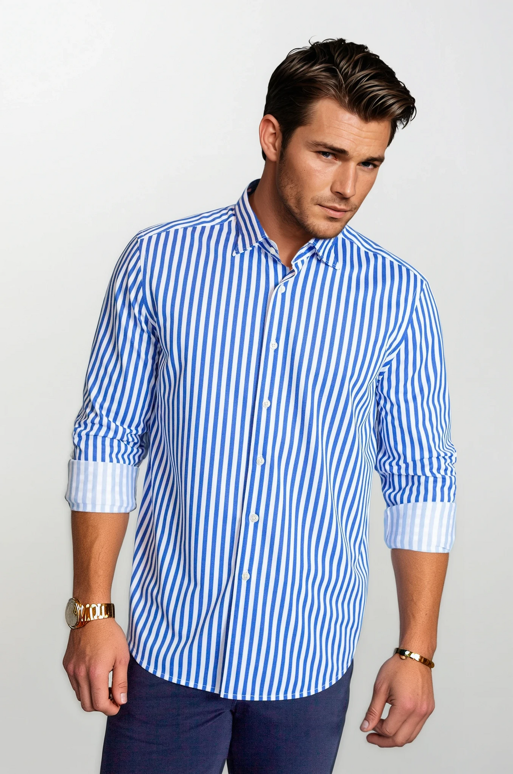The Go Big Stripe Long Sleeve Tech Shirt - Royal Blue