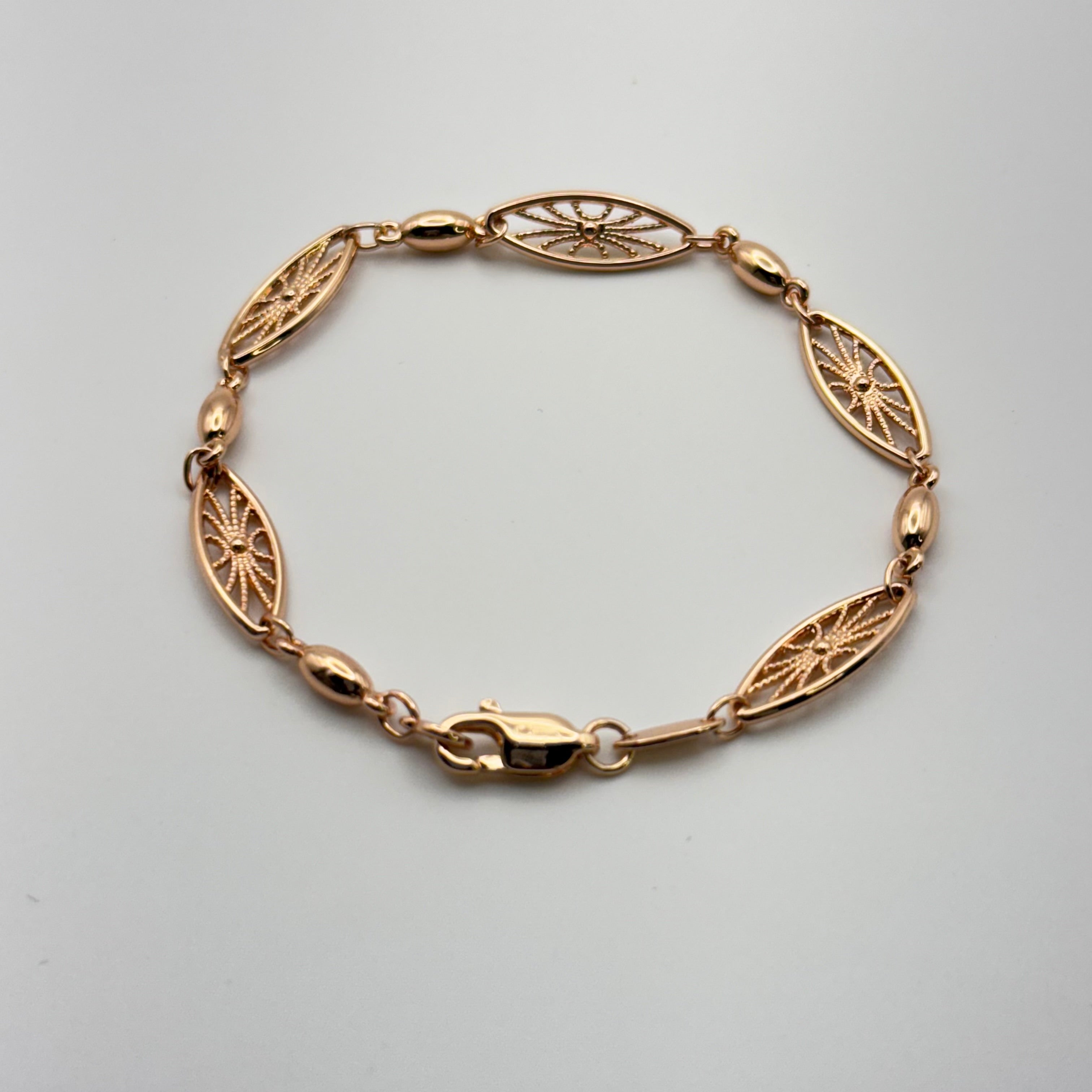 Elegant Rose Gold Filigree Bracelet - Hypoallergenic Stainless Steel Marquise Link Design | Women's | Amtikiss Casuals
