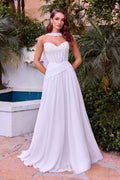 Off-White Chiffon Bridal Gown – Strapless A-Line Structured Skirt