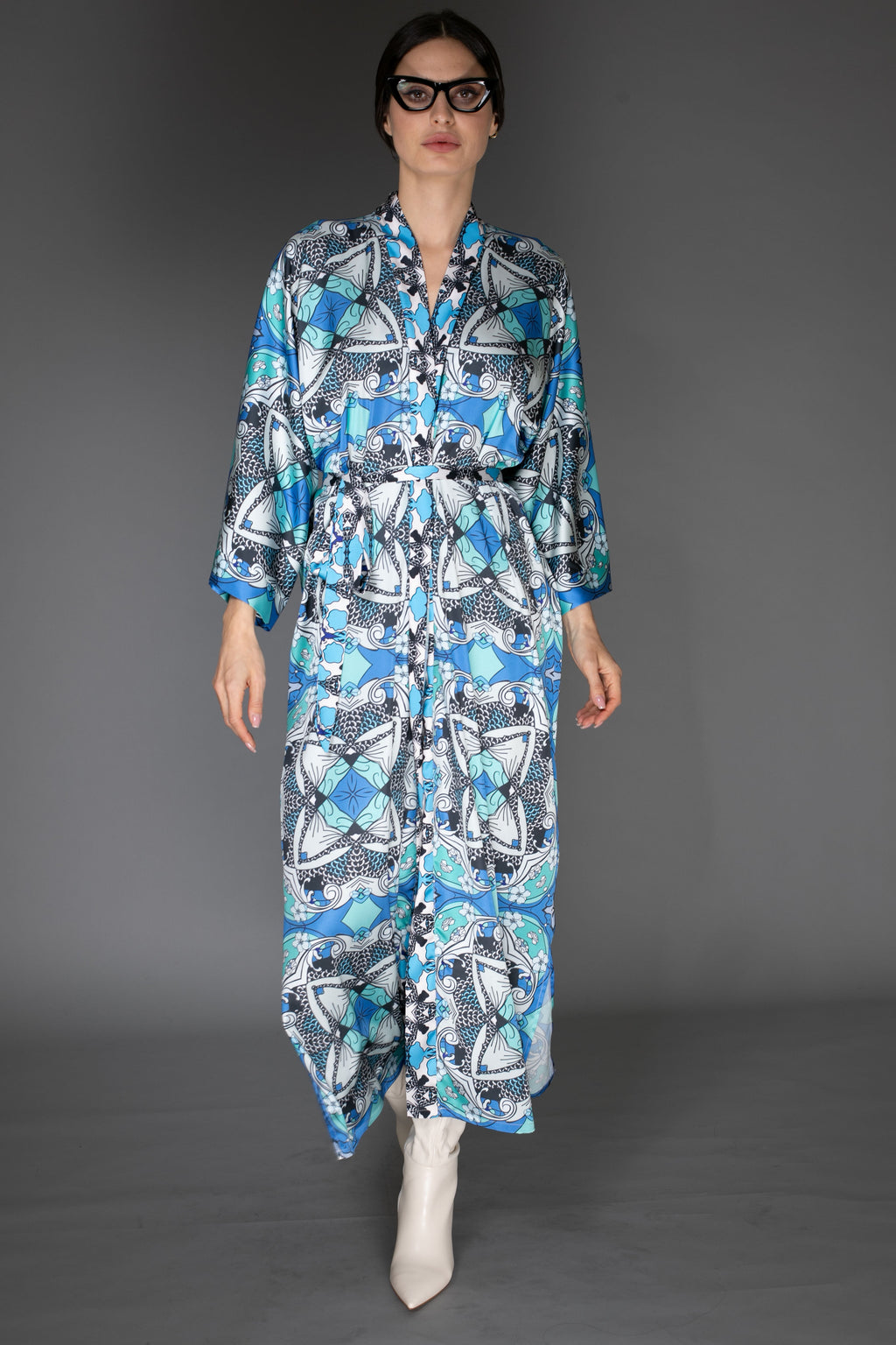 Blue Iris Satin Kimono