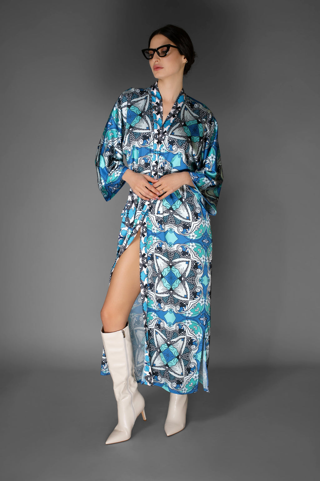 Blue Iris Satin Kimono