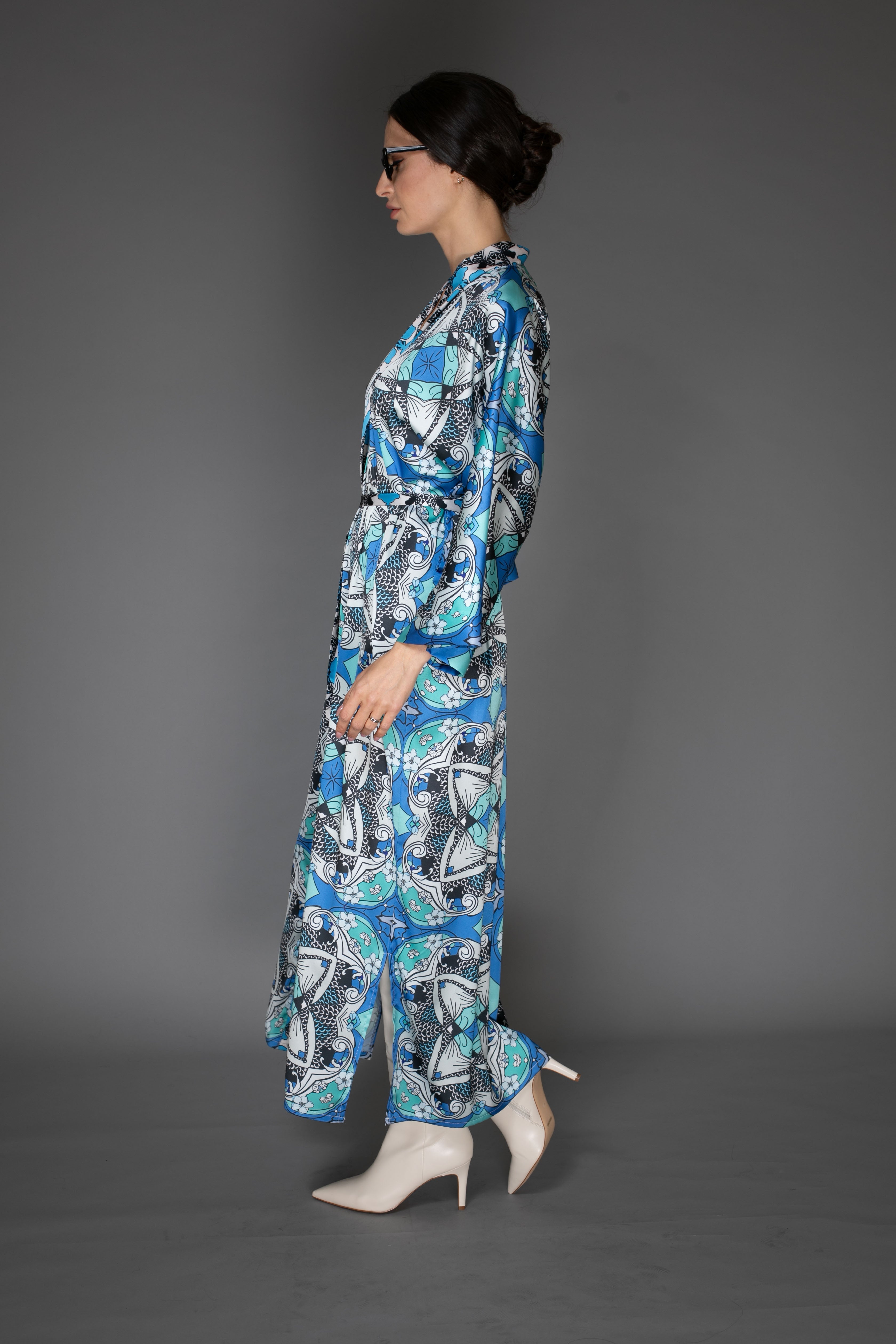 Blue Iris Satin Kimono