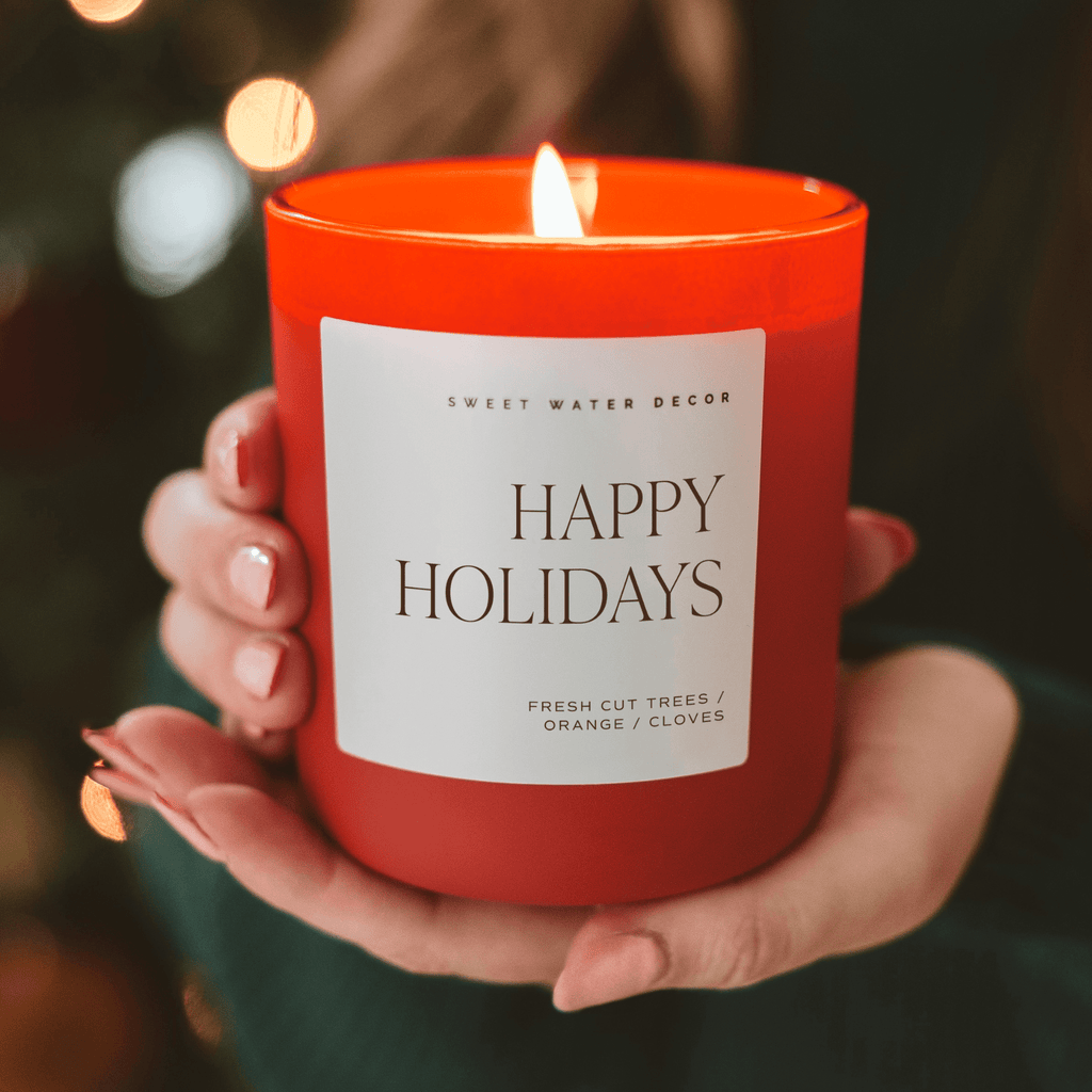 Happy Holidays Soy Candle - Red Matte Jar - 15 oz (Christmas)