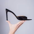 Noir Allure Black Suede Rhinestone Heel Mules