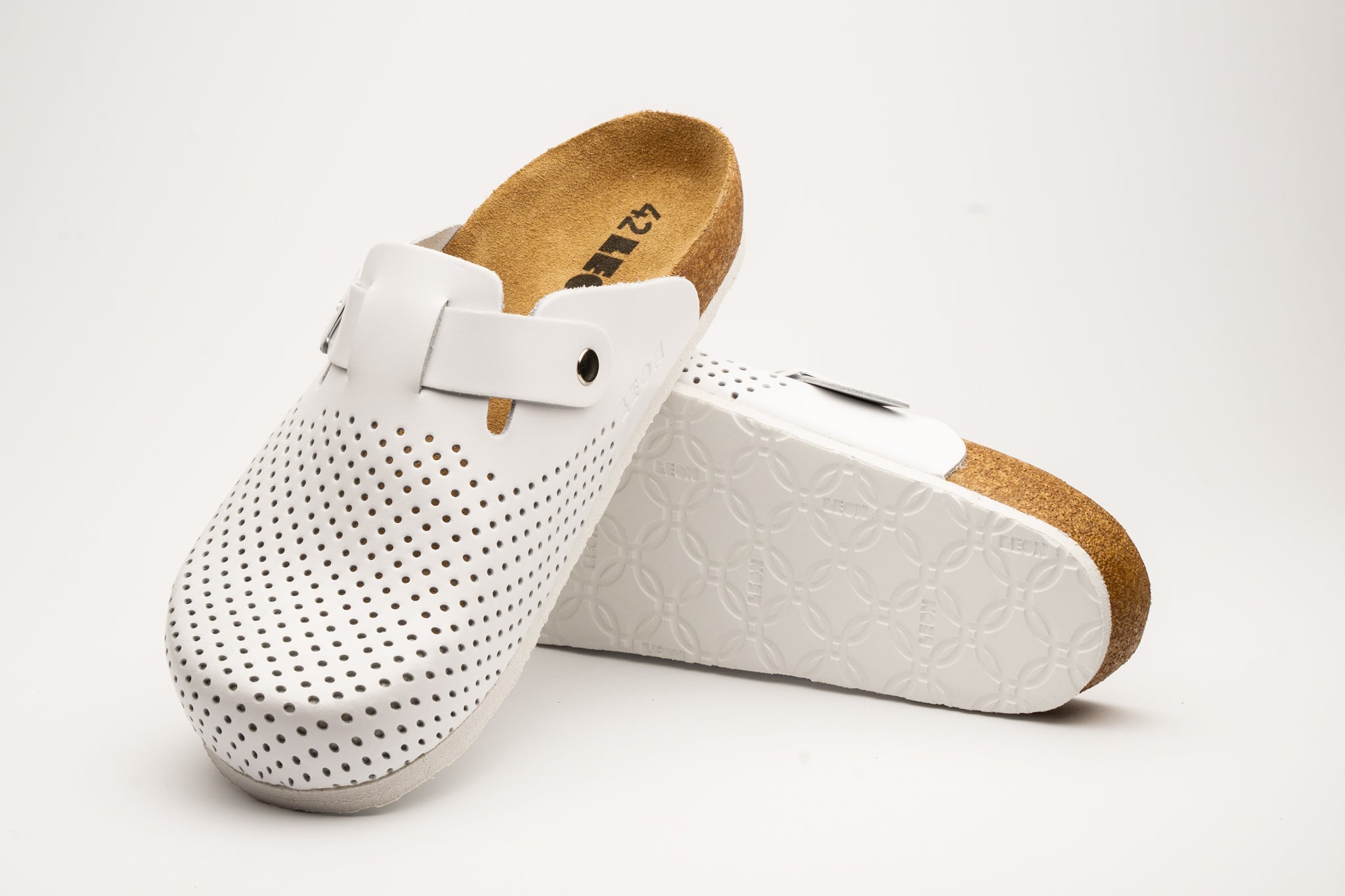 Bjorn Men's Leather Clogs - Breathable Perforated Slip-On Shoes with Cork Style Footbed