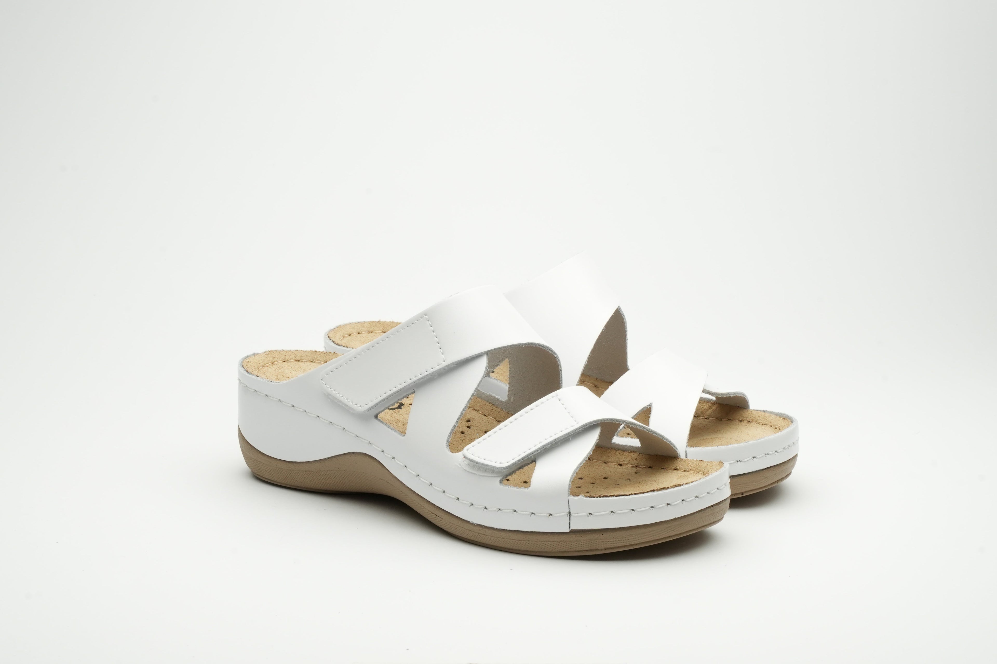 Laura Women's Leather Sandal - Comfort Slide Slip-on with Velcro Straps