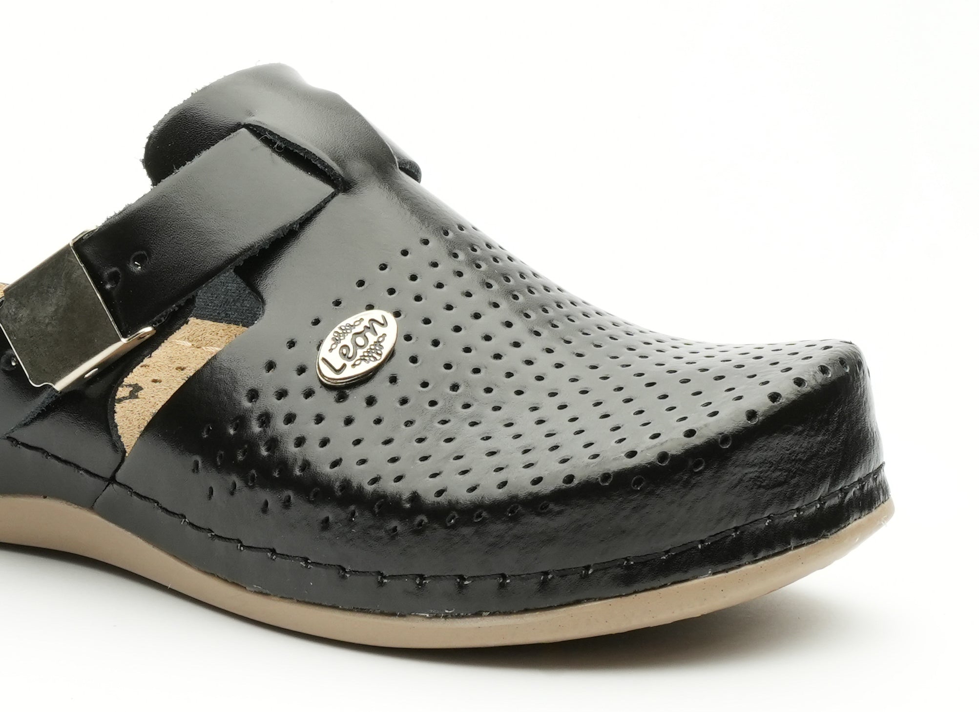 Leona Women's Leather Clog - Orthopedic with Adjustable Buckle and Perforated Leather for Breathability