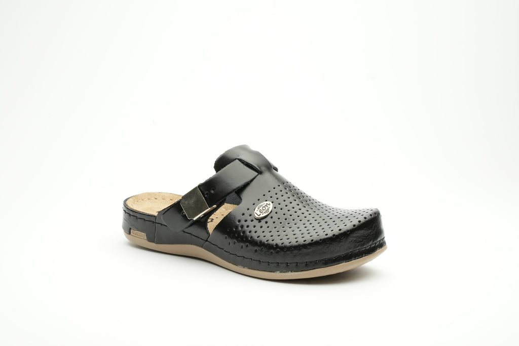Leona Women's Leather Clog - Orthopedic with Adjustable Buckle and Perforated Leather for Breathability