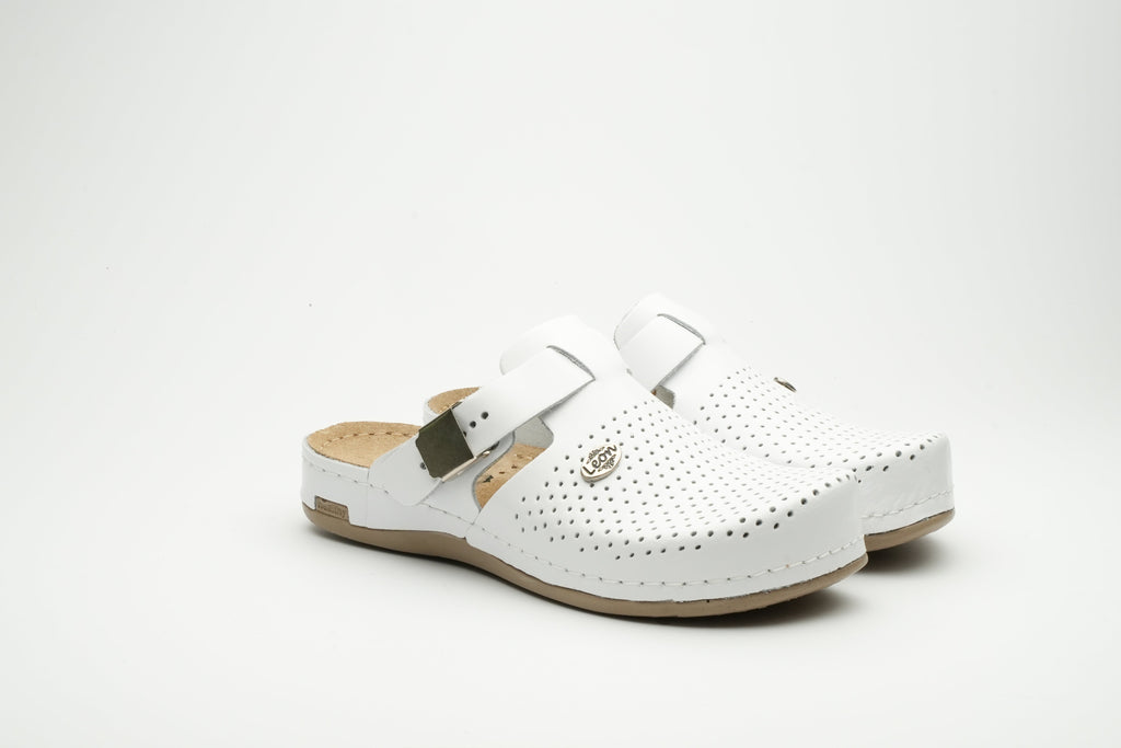 Leona Women's Leather Clog - Orthopedic with Adjustable Buckle and Perforated Leather for Breathability