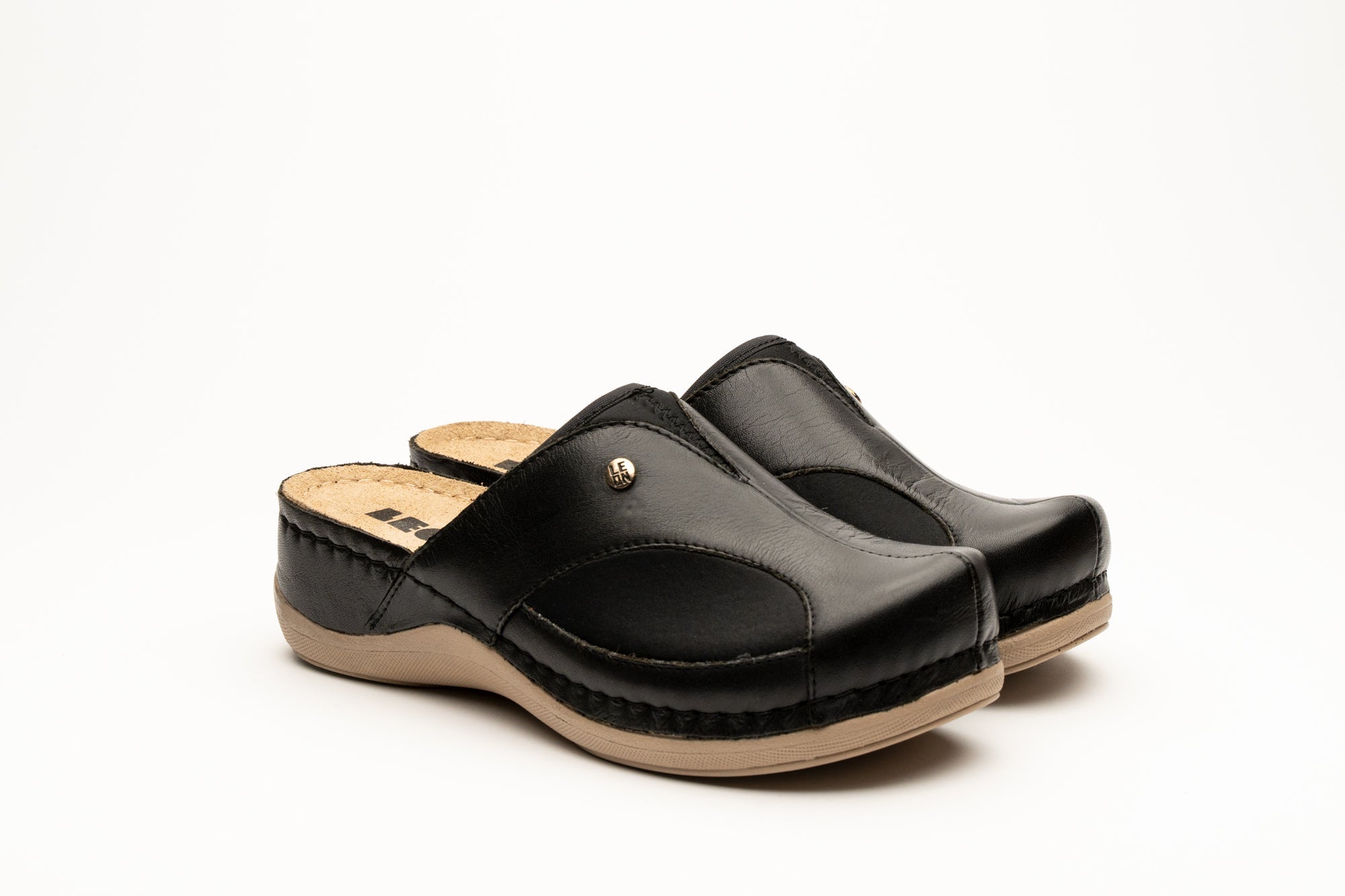 Aria I Women's Leather Clog - Twin Elastic Side Panels for Bunion Relief