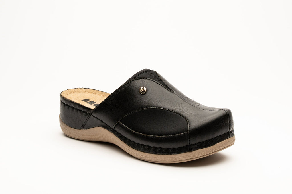 Aria I Women's Leather Clog - Twin Elastic Side Panels for Bunion Relief