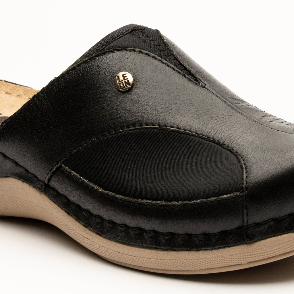 Aria I Women's Leather Clog - Twin Elastic Side Panels for Bunion Relief