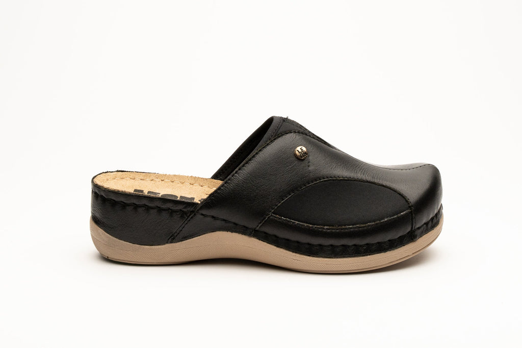 Aria I Women's Leather Clog - Twin Elastic Side Panels for Bunion Relief
