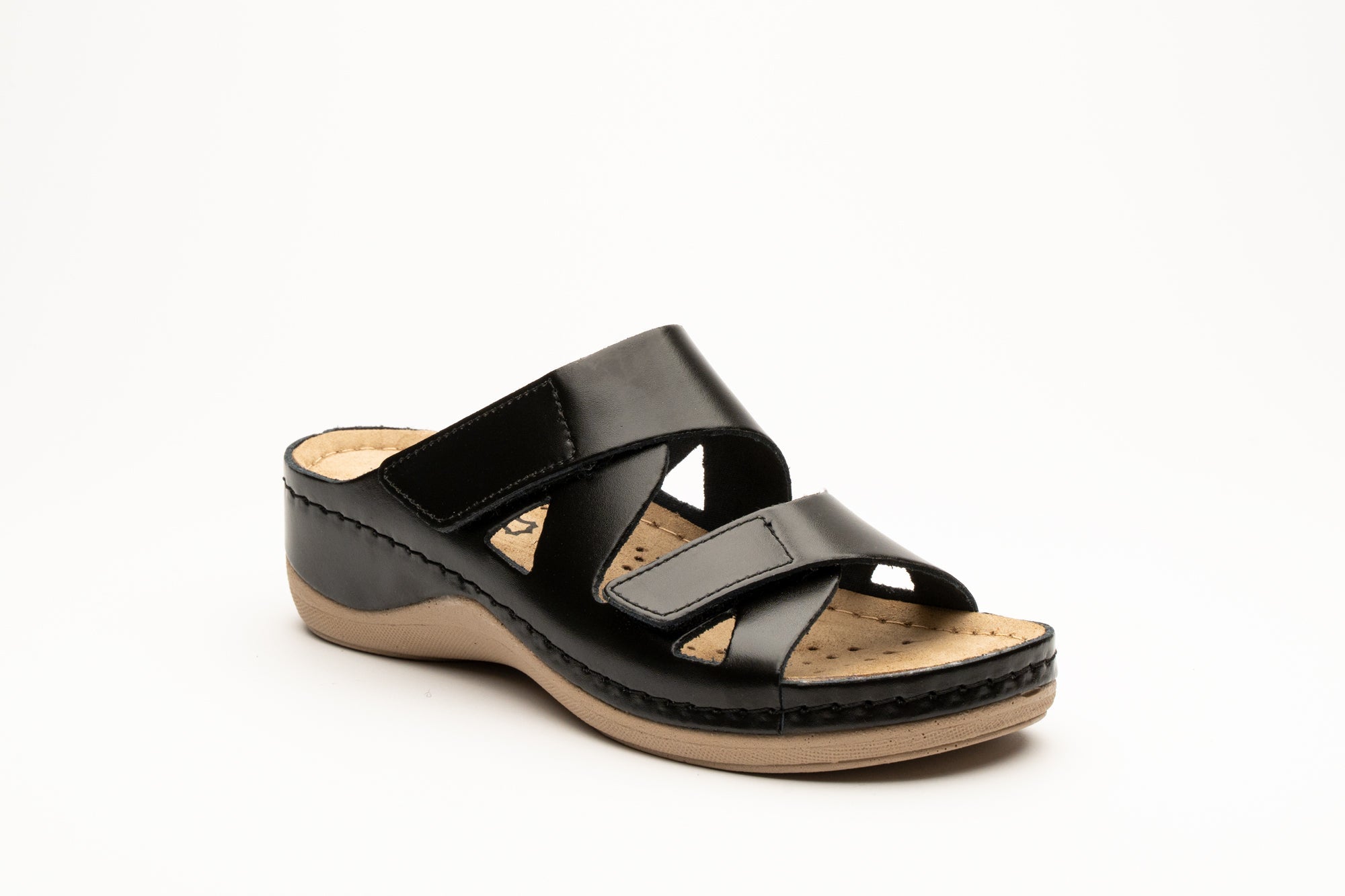 Laura Women's Leather Sandal - Comfort Slide Slip-on with Velcro Straps