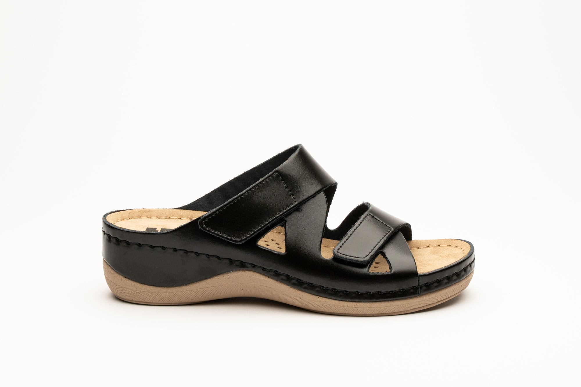 Laura Women's Leather Sandal - Comfort Slide Slip-on with Velcro Straps