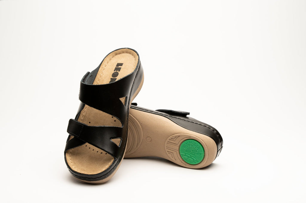 Laura Women's Leather Sandal - Comfort Slide Slip-on with Velcro Straps