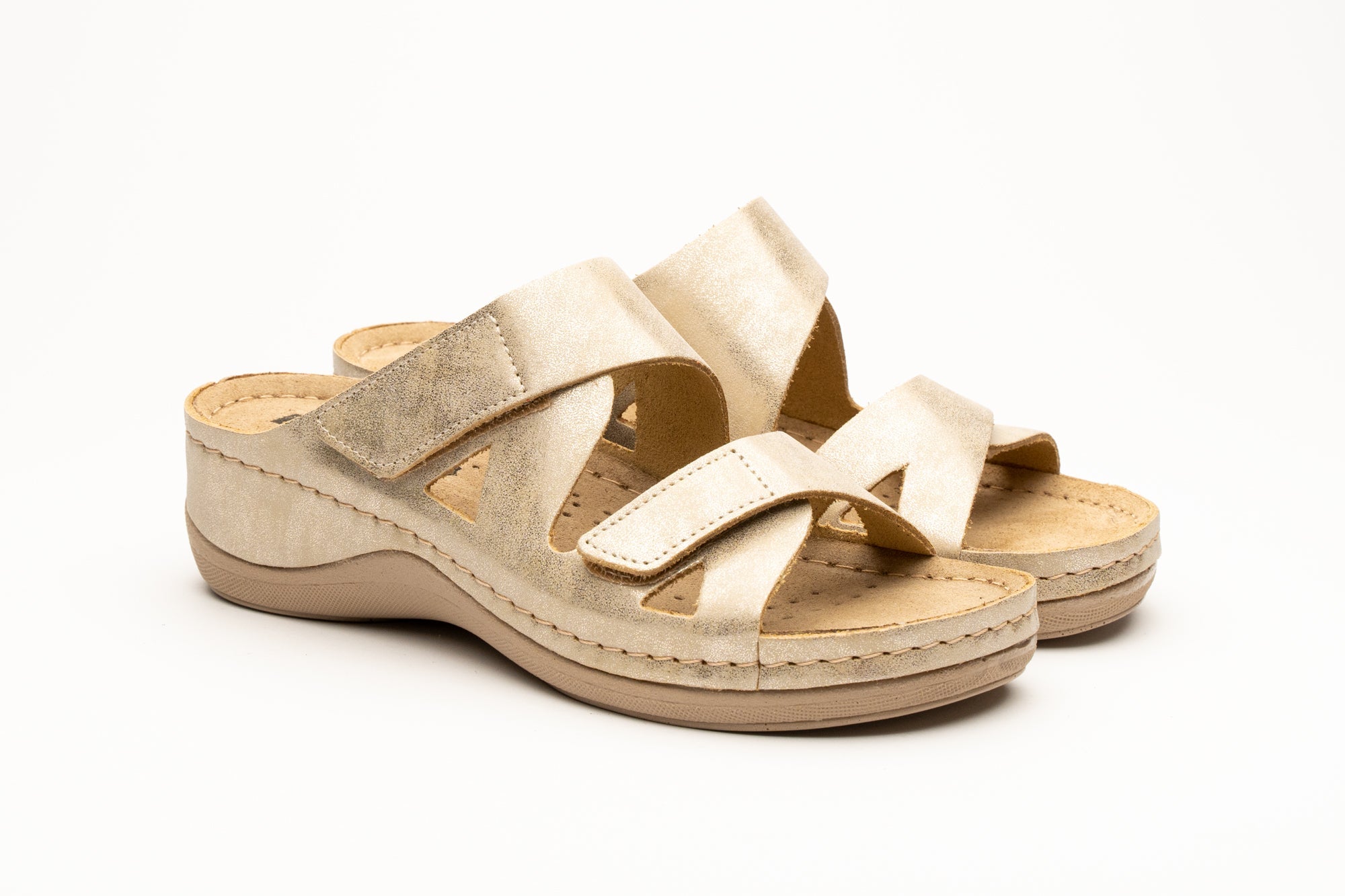 Laura Women's Leather Sandal - Comfort Slide Slip-on with Velcro Straps