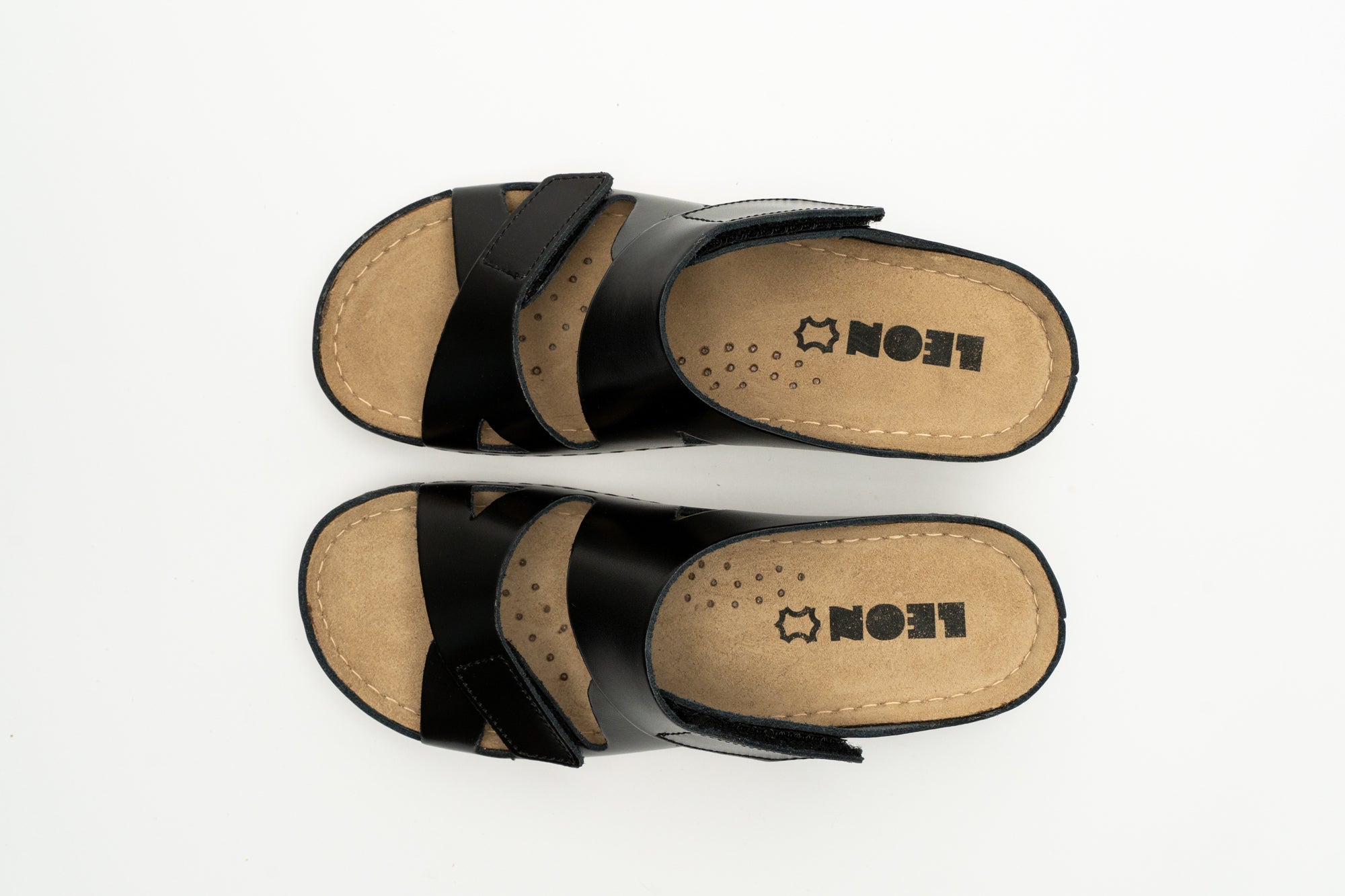 Laura Women's Leather Sandal - Comfort Slide Slip-on with Velcro Straps