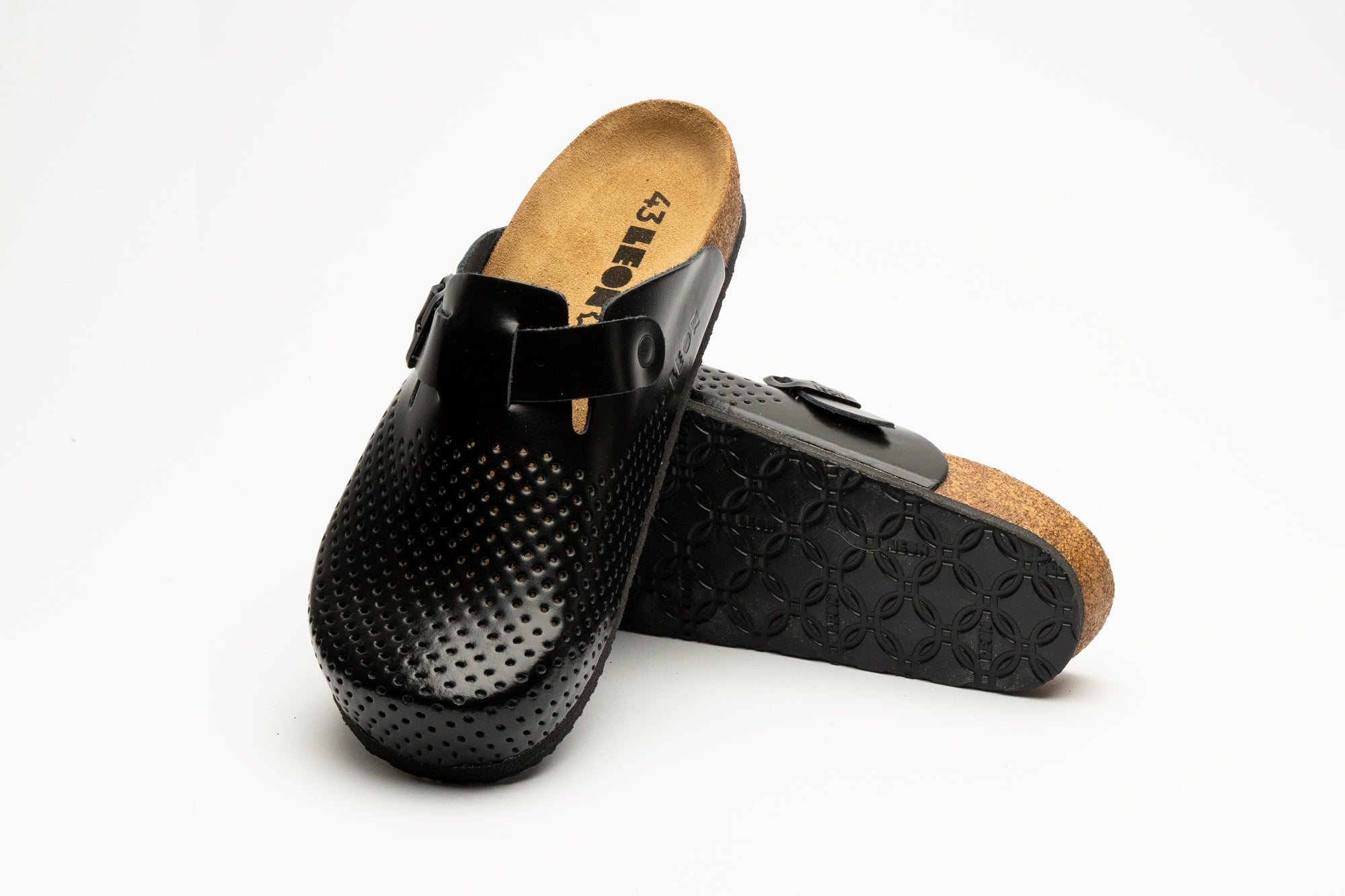 Bjorn Men's Leather Clogs - Breathable Perforated Slip-On Shoes with Cork Style Footbed