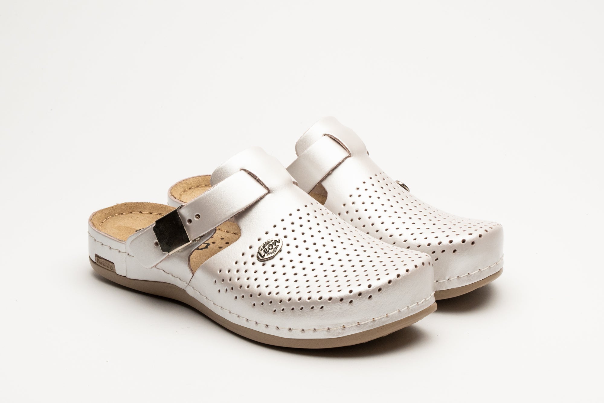 Leona Women's Leather Clog - Orthopedic with Adjustable Buckle and Perforated Leather for Breathability