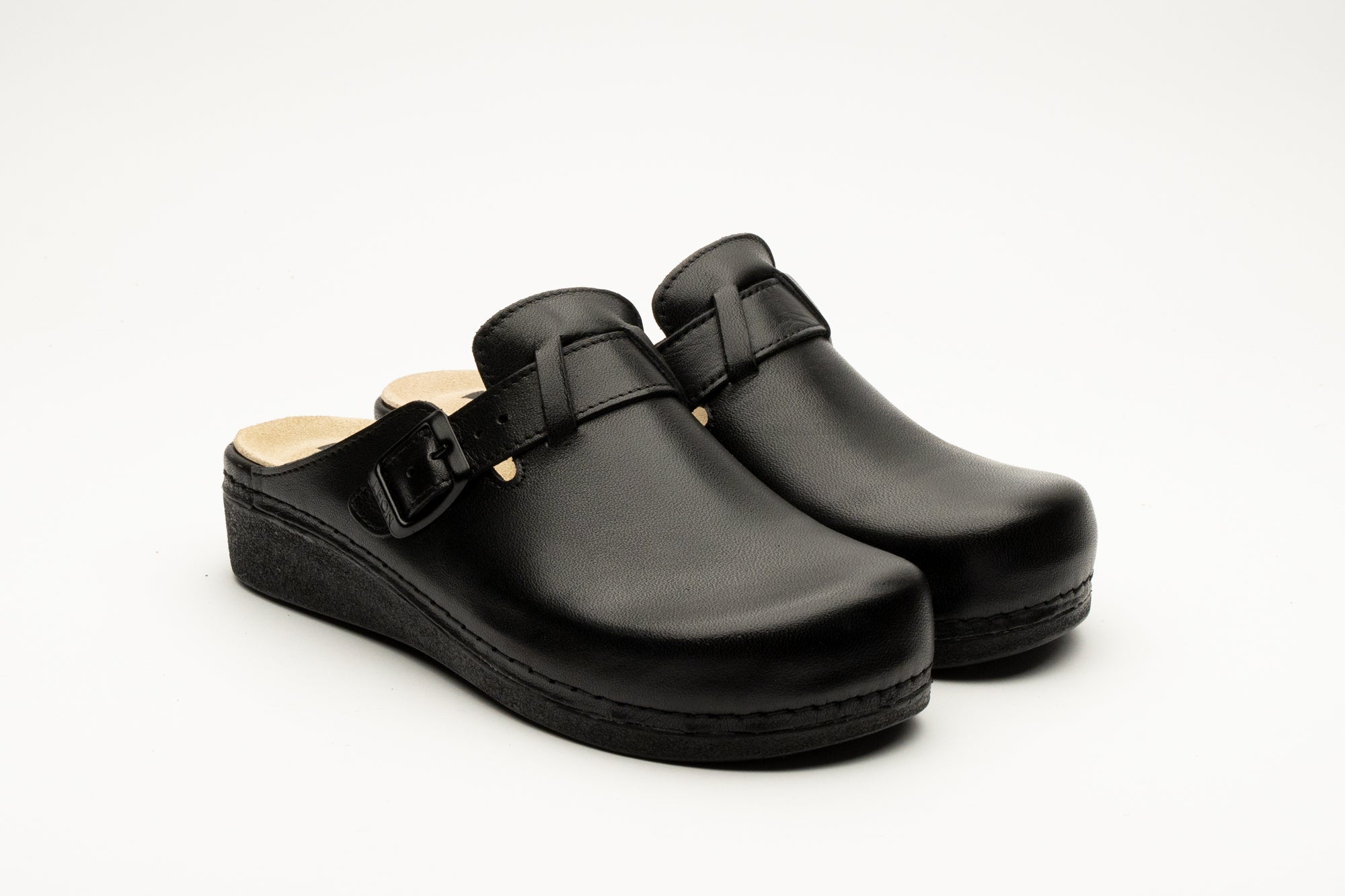 Nora I Women's Leather Clog - Removable Gel Insole & Adjustable Buckle