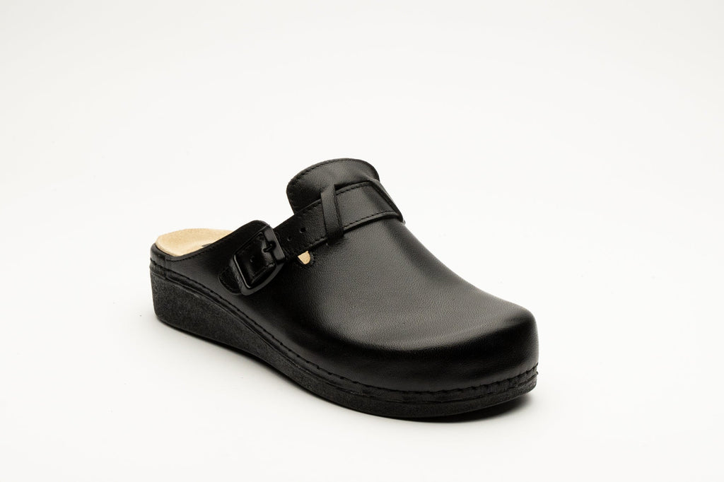 Nora I Women's Leather Clog - Removable Gel Insole & Adjustable Buckle