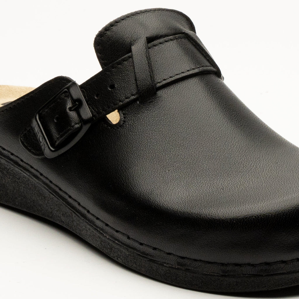 Nora I Women's Leather Clog - Removable Gel Insole & Adjustable Buckle