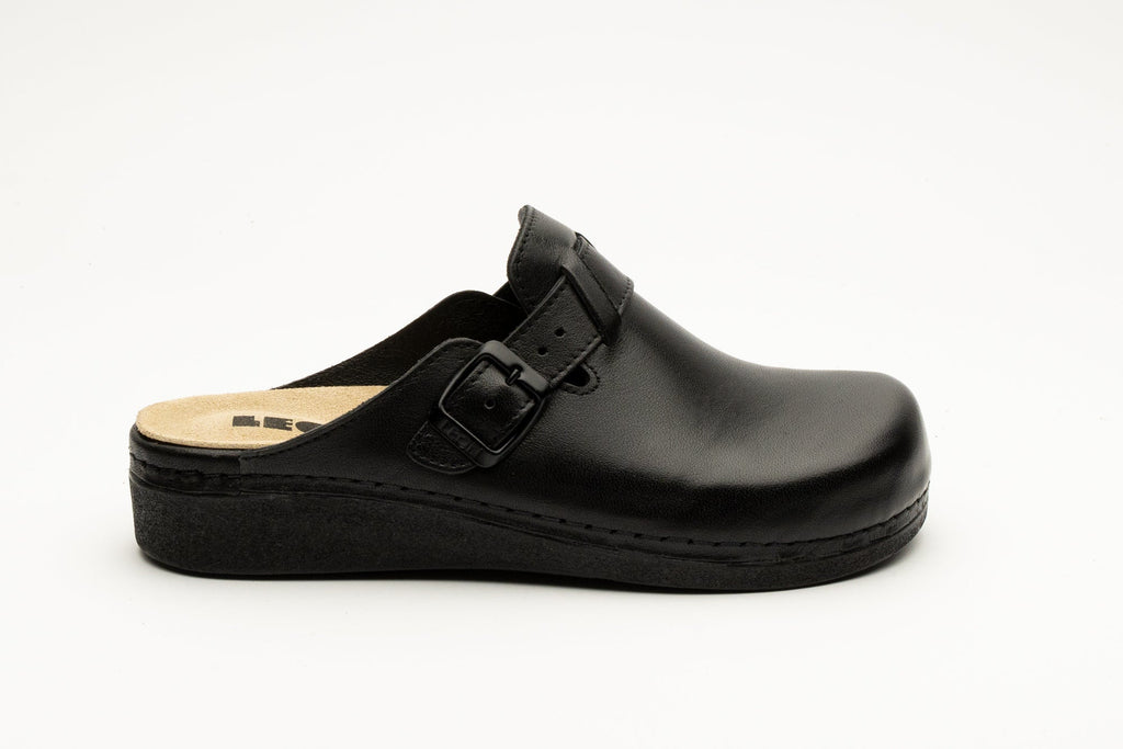 Nora I Women's Leather Clog - Removable Gel Insole & Adjustable Buckle