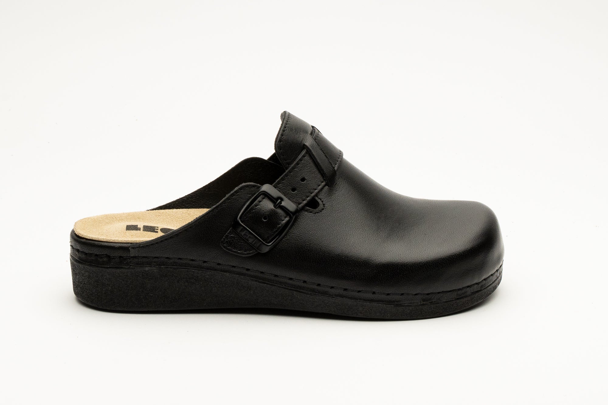 Nora I Women's Leather Clog - Removable Gel Insole & Adjustable Buckle