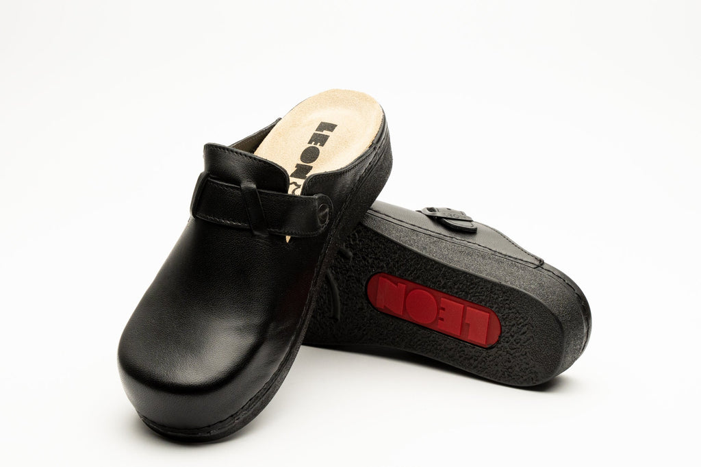 Nora I Women's Leather Clog - Removable Gel Insole & Adjustable Buckle