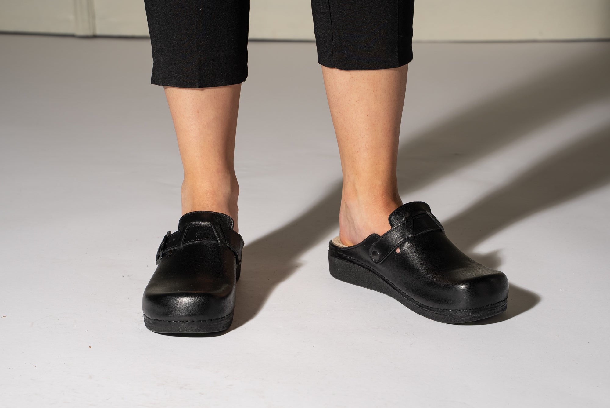 Nora I Women's Leather Clog - Removable Gel Insole & Adjustable Buckle