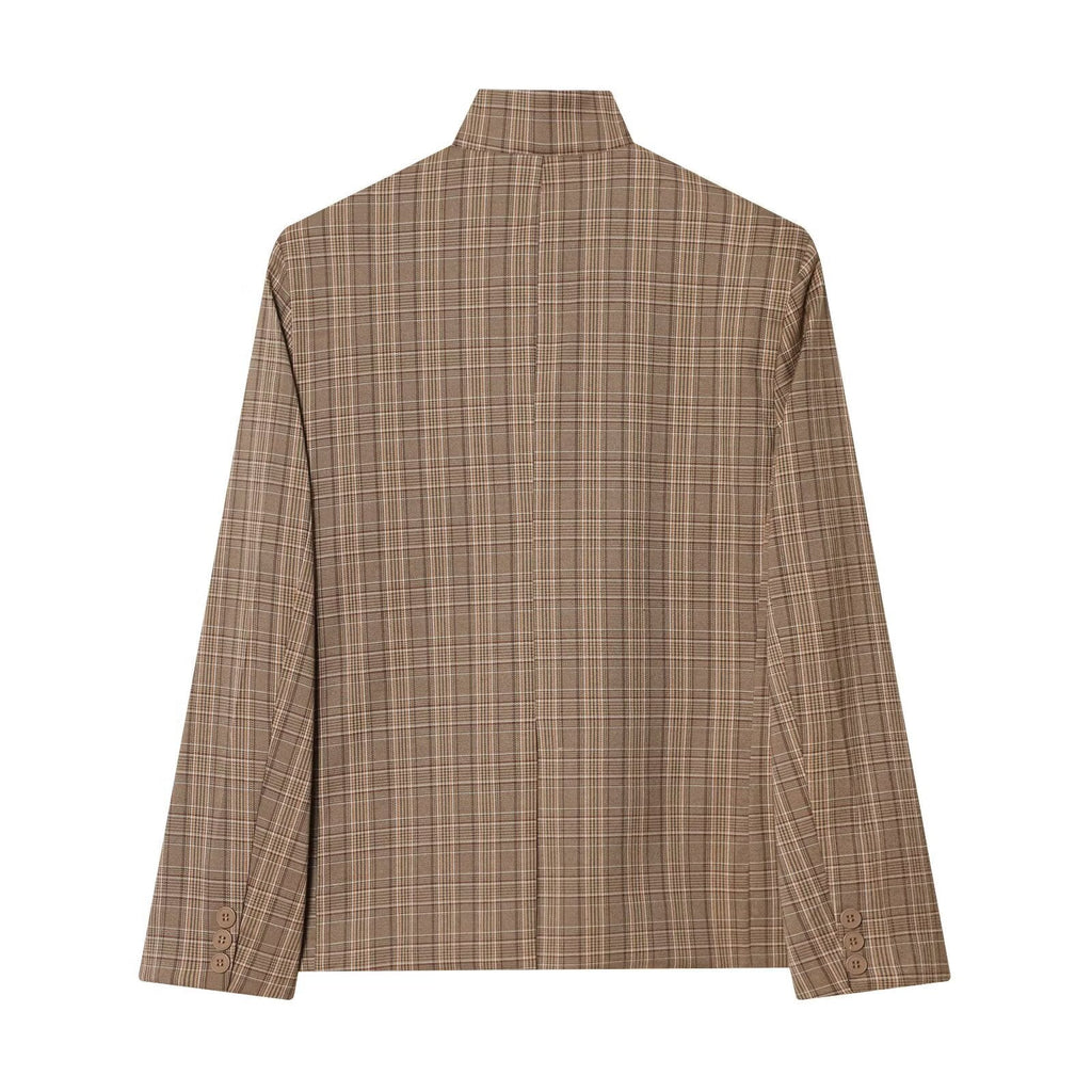 BYMANYC Women's Soho Brown Plaid Asymmetric Stand-Collar Blazer