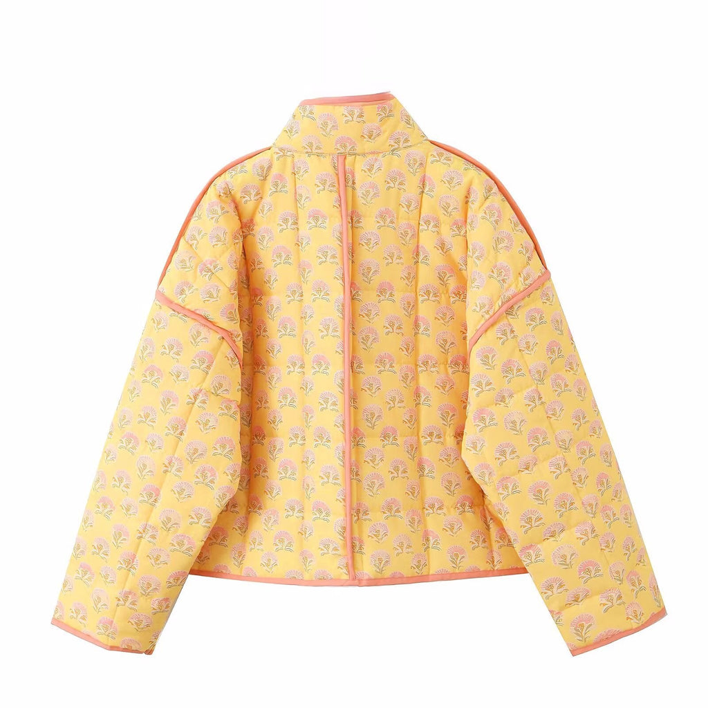 BYMANYC Women's Yellow Floral Quilted Jacket